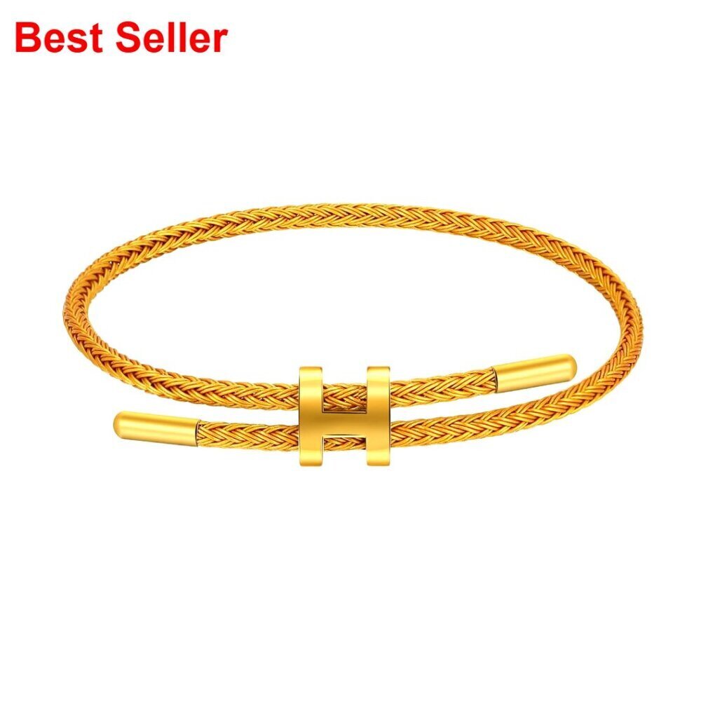 Adjustable Gold-Plated Buckle Charm Bracelet Titanium Steel Wire Rope